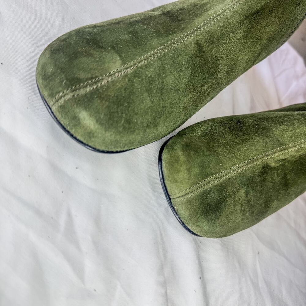 Vtg A.J. Valenci Olive Green Velvet Square Toe Block Heel Mid Calf Boots Sz 6 - Picture 6 of 7